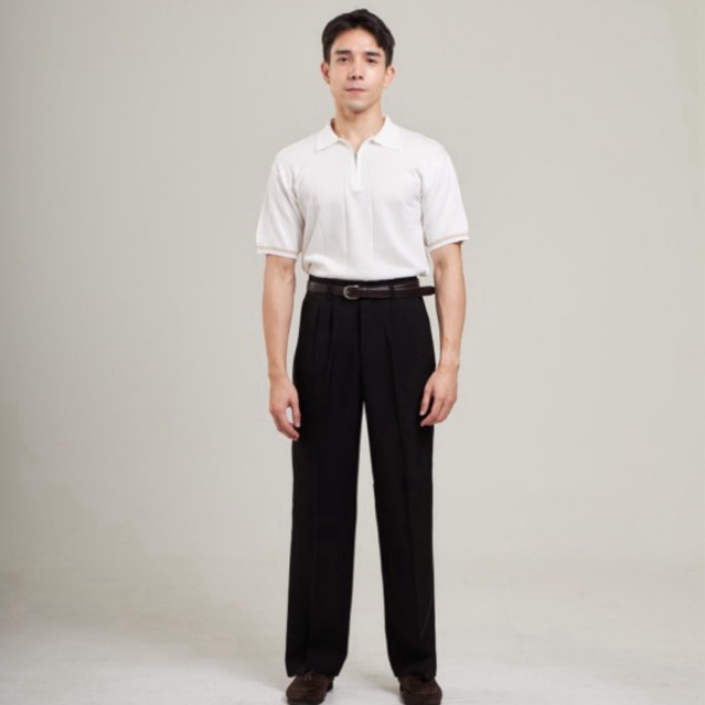 HARBER.BKK - Old money pants กางเกงสแล็คเอวสูง มีหูเข็มขัด สีดำ
