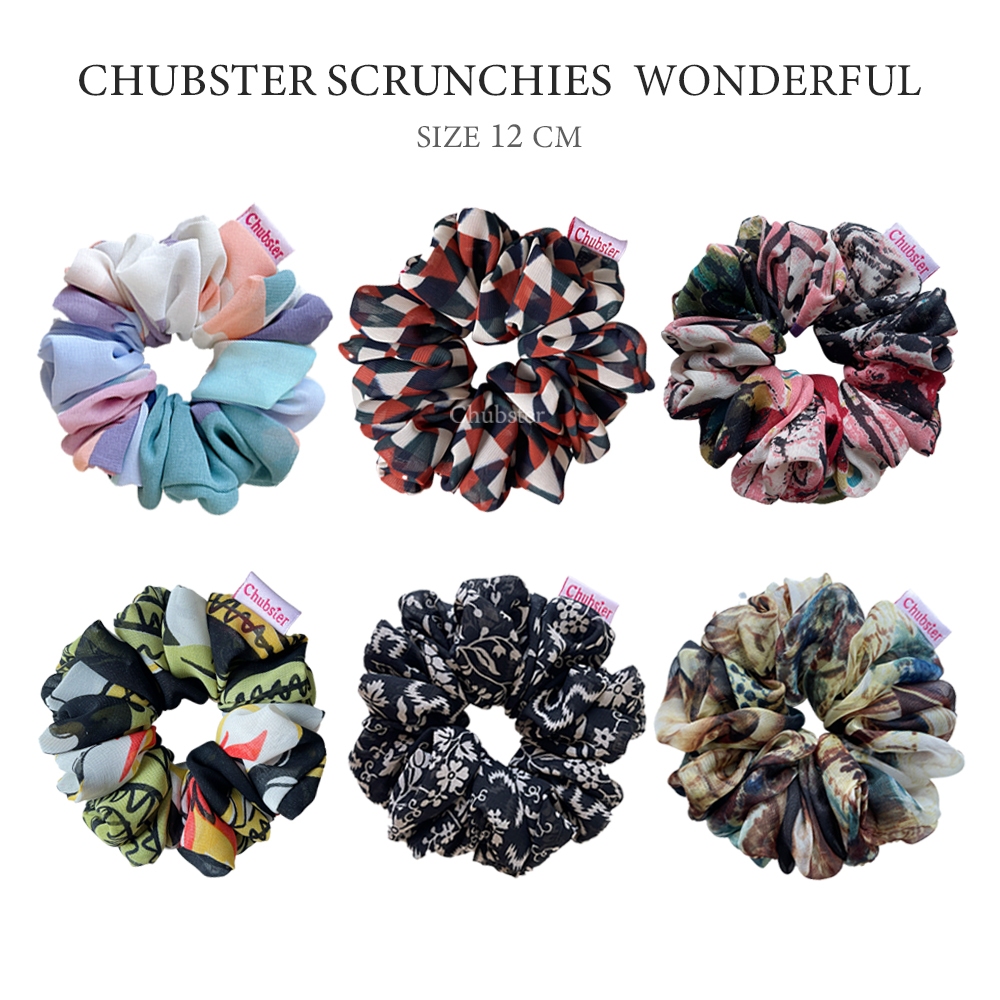 Wonderful Chiffon Scrunchies -12cm. ยางมัดผม ผ้าชีฟอง ยางรัดผมโดนัท