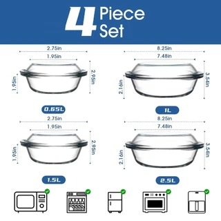 ชามไมโครเวฟ ชามแก้ว ชามเตาอบ ถาดแก้วอบ ชามแก้วมีฝาปิด Glass Mixing Bowls Chef Bowl Salad Bowl 0.65L 1L 1.5L 2.5L