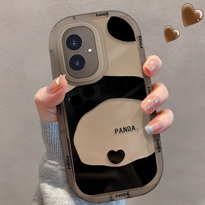 สำหรับ iPhone 13 12 14 11 15 Pro Max XR X Plus XS 7 8 SE TPU กรณีโทรศัพท์แพนด้ารูปแบบป้องกันการตกเลนส์ป้องกันกันกระแทก