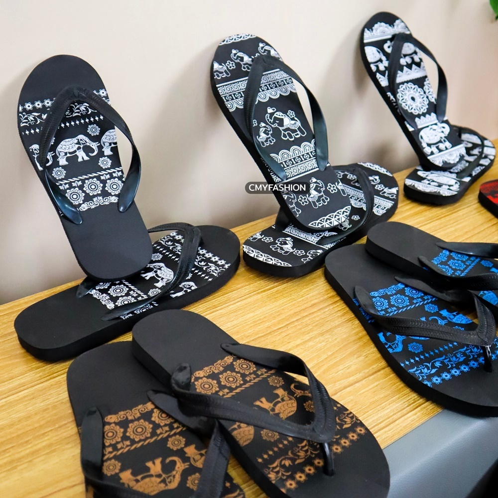 รองเท้าแตะ ราคาถูก รองเท้าหูคีบ รองเท้าหูหนีบ สกรีนลายลายช้าง ลายกราฟิก คละลาย chang#