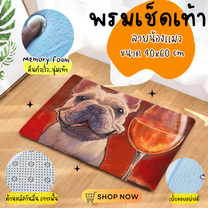 พรมเช็ดเท้าลายน้องหมา พรมเเต่งบ้าน พรมหมา ขนาด 40x60 cm