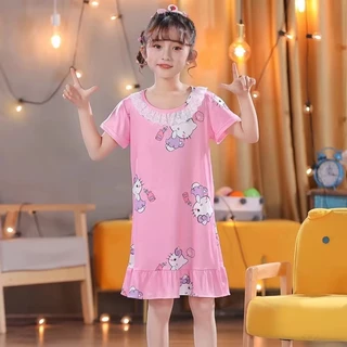 พร้อมส่ง ชุดนอนเด็กผู้หญิงลายการ์ตูนทรงกระโปรงล่าสุดนื้อผ้านิ่มใส่สบายๅ1181