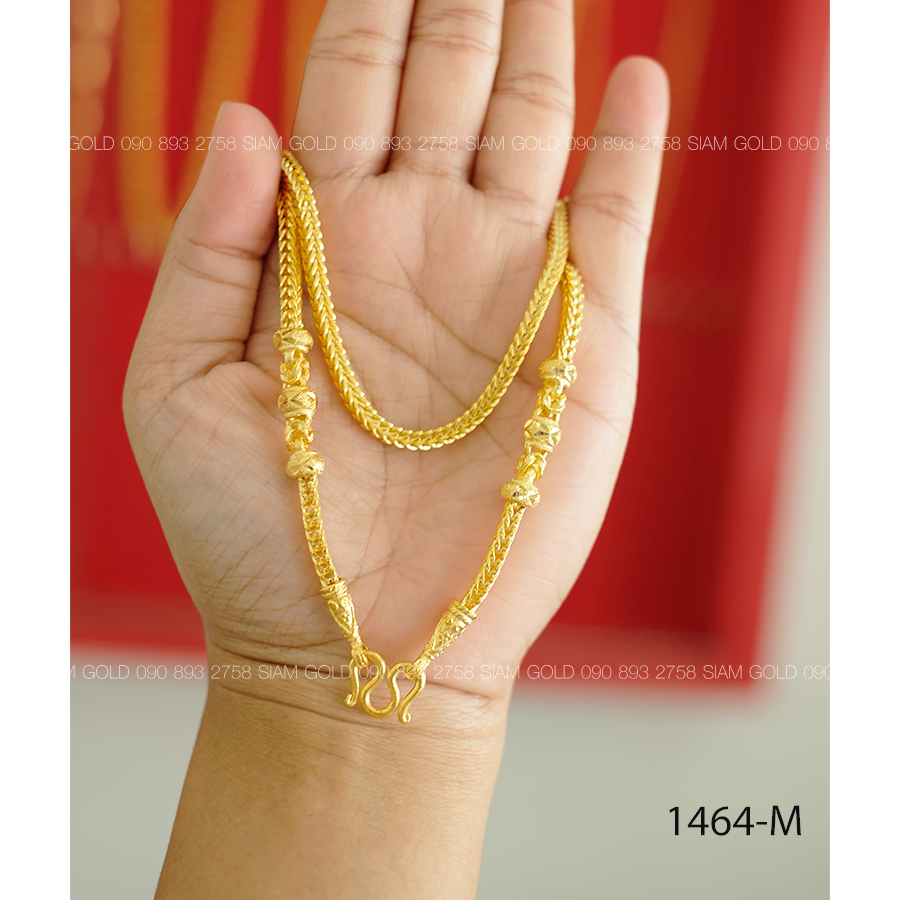 [งานเกรด M ใช้ทน] สร้อยคอลายสี่เสาคั่นระย้า 2 บบาท รหัส 1464-M รัตนะ จิวเวลรี่