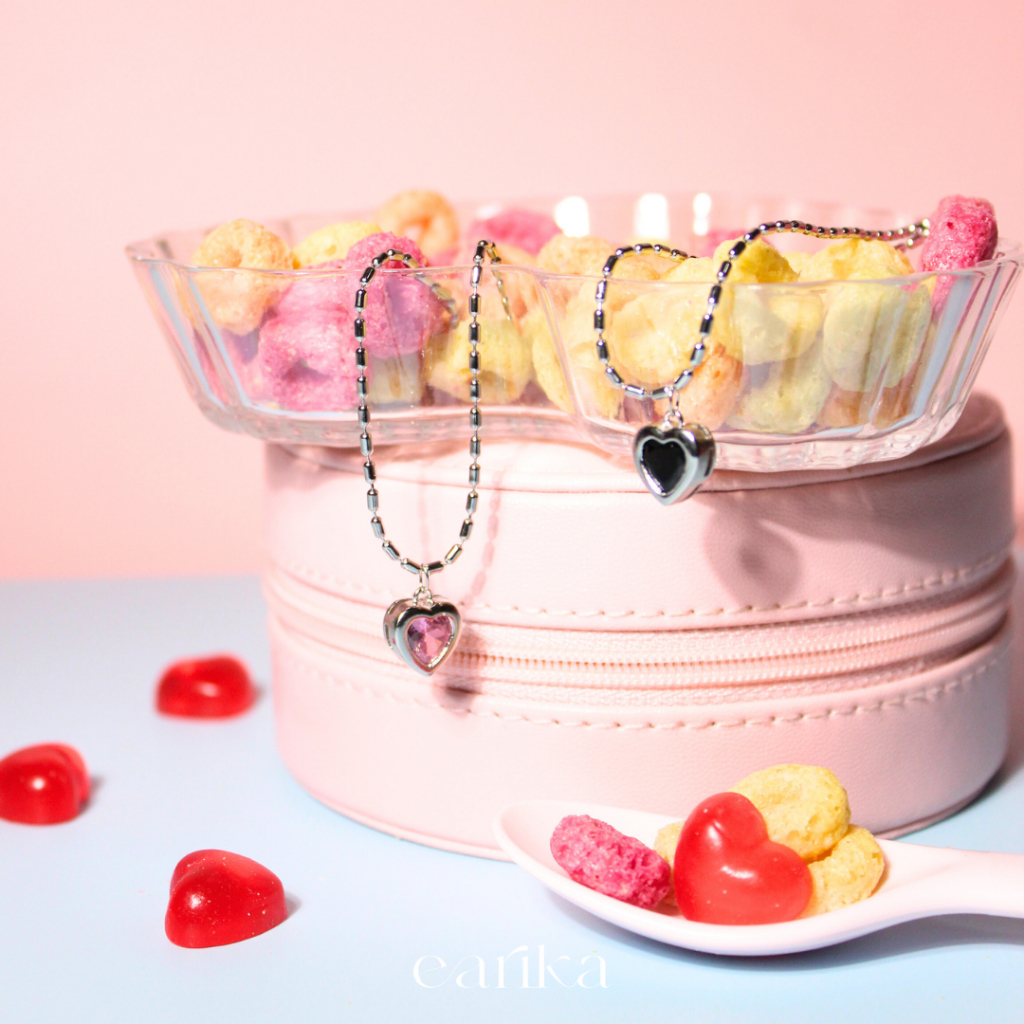 earika.earrings - polly heart necklace สร้อยคอจี้คริสตัลหัวใจเงินชุบทองคำขาว เหมาะสำหรับคนแพ้ง่าย