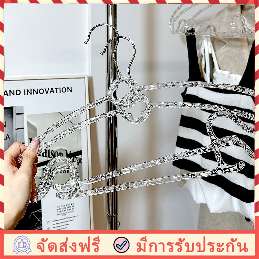 【รุ่นใหม่】ไม้แขวนผ้าสามารถหมุนได้ ไม้แขวนเสื้อพลาสติกแบบใส 40 cm มีกลิตเตอร์ สีโปร่งใส กันลื่น ประดับลายกลิตเตอร์
