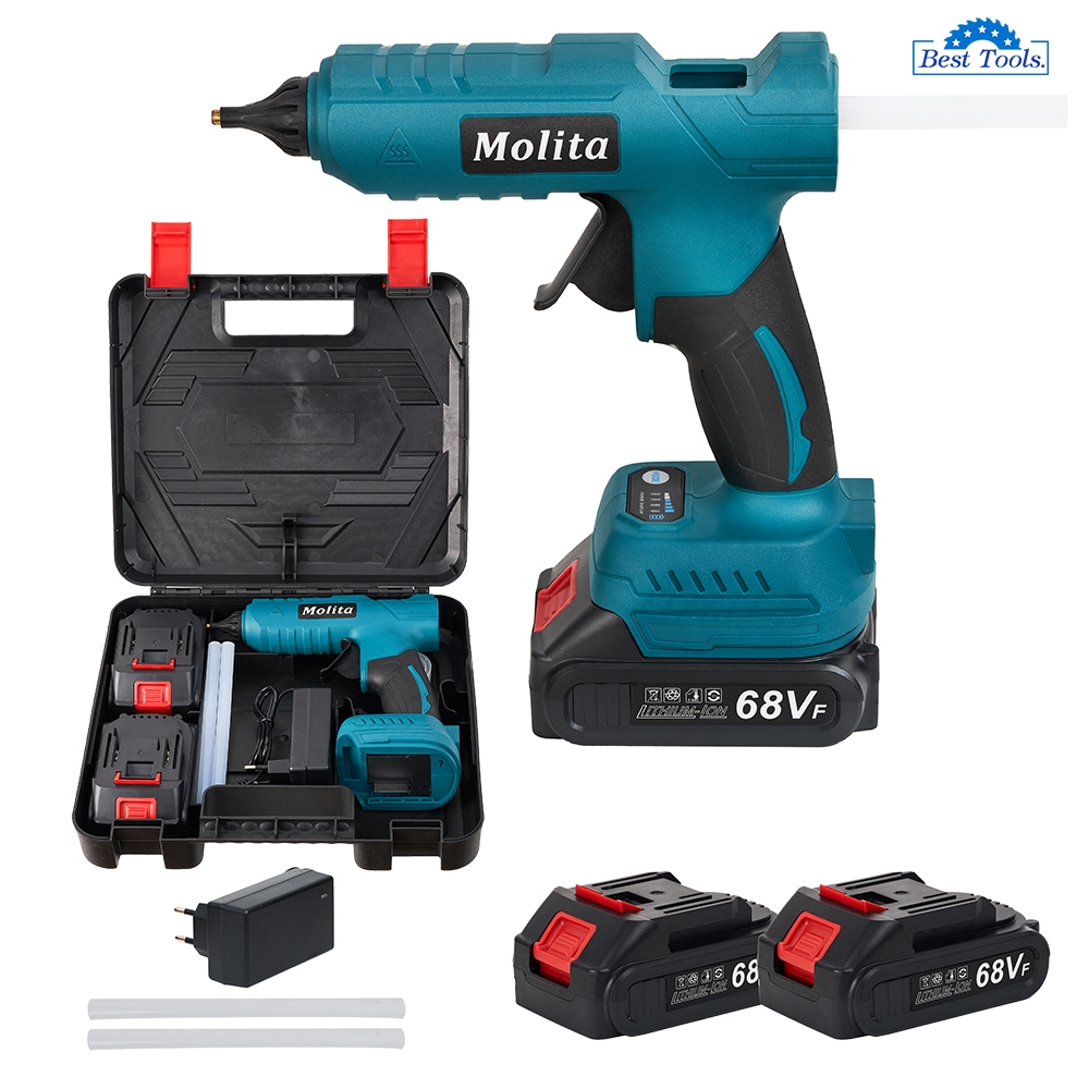 MOLITA ปืนยิงกาวแบตเตอรี่ 68V ปืนยิงกาวไร้สาย ปืนยิงกาว แบตเตอรี่ 2 ก้อน ปืนกาว ปืนยิง แถมฟรี กาวแท่ง 2 อัน