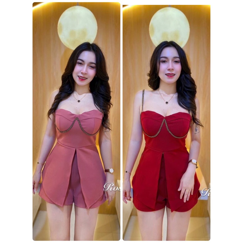 ชุดเซ็ท2ชิ้น ผ้าเทพโรเซซ เสื้อสายเดี่ยวทรงยาวแต่งกุ้น มาพร้อมกางขาสั้น