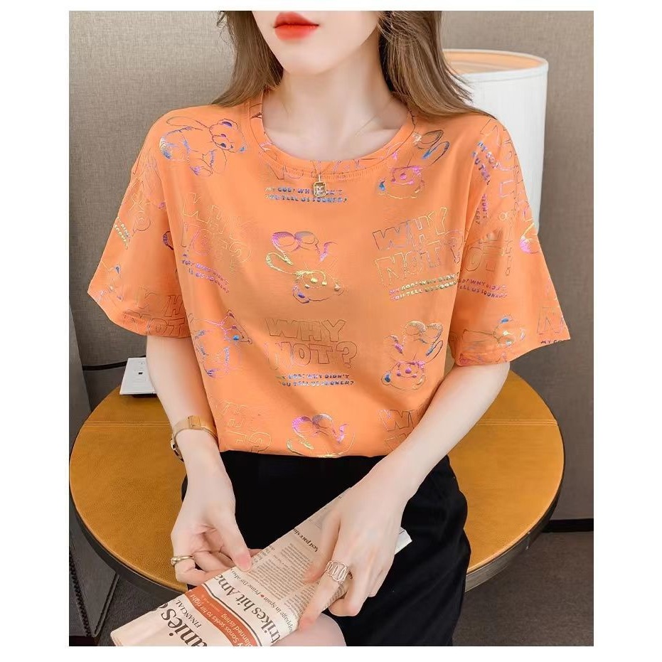 เสื้อยืดแฟชั่นผู้หญิง พิมพ์ลาย คอกลม แขนสั้น ผ้านิ่ม ทรงหลวม รุ่นA75 - รูปที่ 3