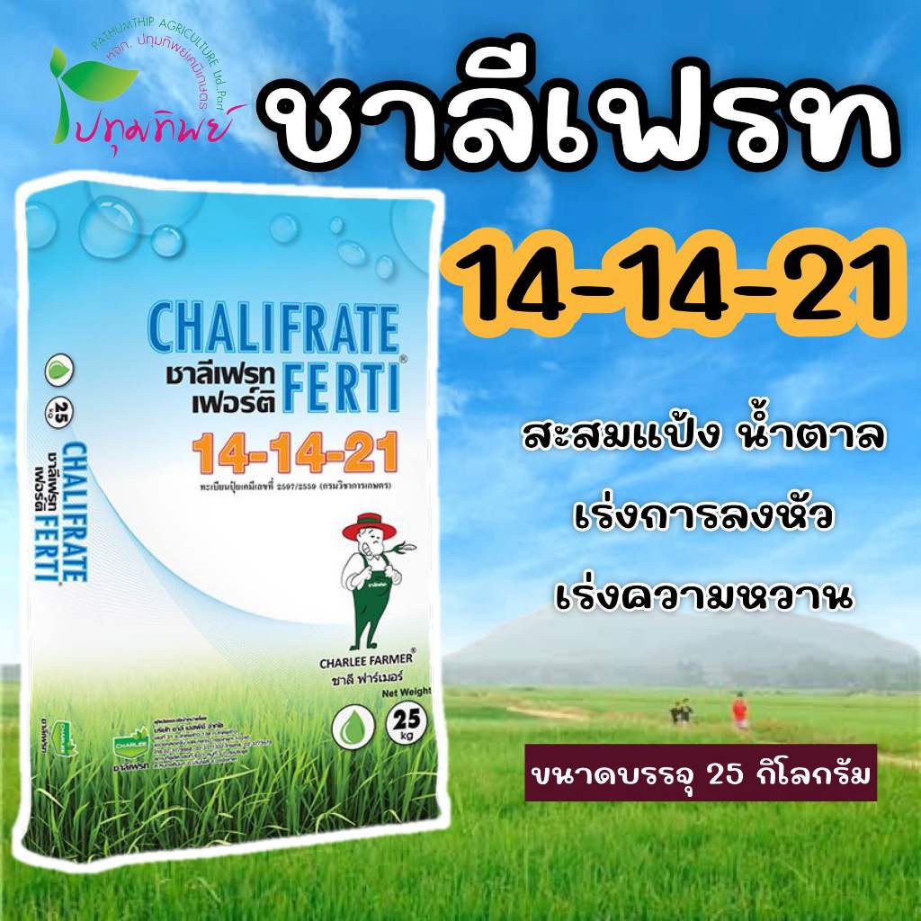 ปุ๋ยเกล็ด ชาลีเฟรท 14-14-21 ยกกระสอบ ขนาดบรรจุ 25 กิโลกรัม สะสมแป้ง น้ำตาล เร่งความหวาน เร่งการลงหัว