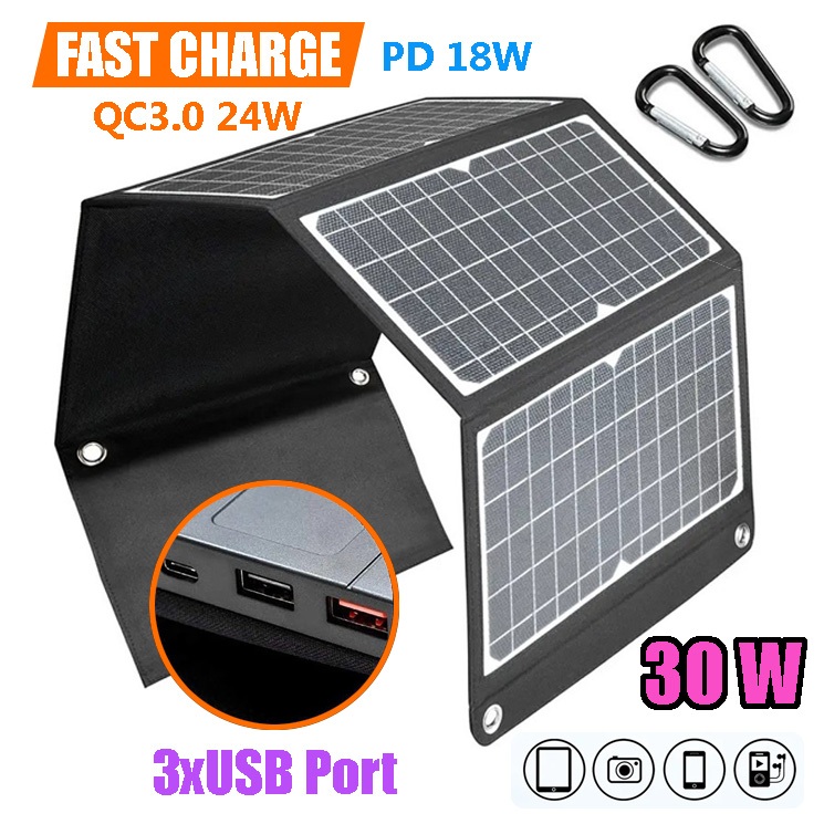[15W-60W QC3.0, PD]โซล่าเซลล์ชาร์จมือถือ Fast Charge โซลาร์เซลล์พกพา ชาร์จโดรน กล้อง แท็บเล็ท เพาเวอร์แบงค์