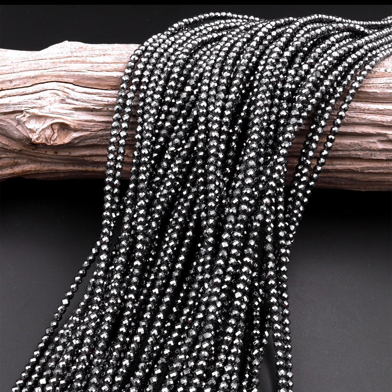 1 ST Hematite Faceted Beads, Natural Gemstone Beads, Round Stone Beads 2mm 3mm 15''