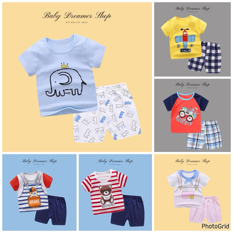 [พร้อมส่ง] เสื้อผ้าเด็ก เซตสองชิ้น ลายการ์ตูนน่ารัก เสื้อแขนสั้น + กางเกงขาสั้น