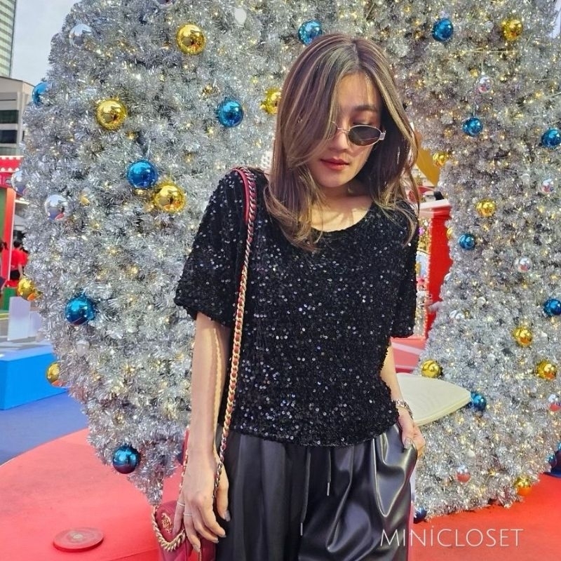 เสื้อแขนสั้นตัวโคร่งๆ​​ วิ้งๆ​ ใส่กลางคืน​วิบวับ​ เที่ยวคาเฟ่​ มี​ 3 สี ราคา ถูกที่สุด ดีลบีเคเค แกลเลอรีภาพที่ 7