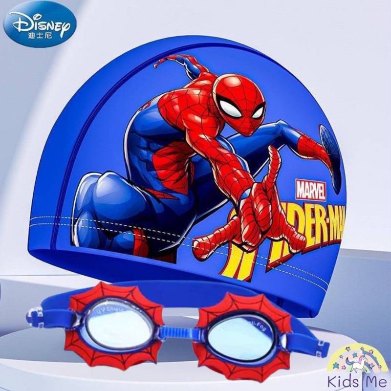 แว่นตาว่ายน้ำ พร้อมหมวกว่ายน้ำ Spider-man set พร้อมส่ง