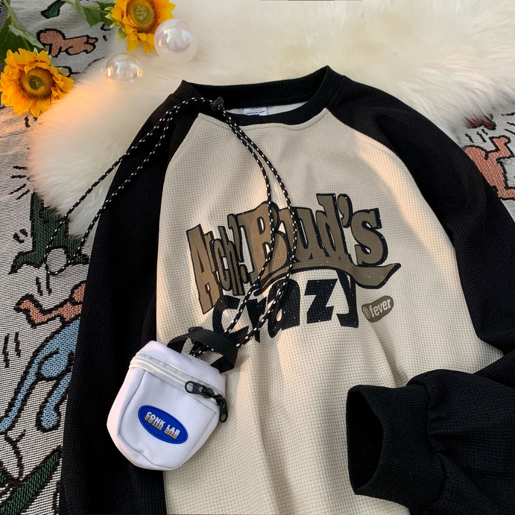 【จัดส่งภายใน 48 ชม】เสื้อแขนยาว เสื้อคู่รักทรงหลวมสไตล์เกาหลีอิน เสื้อผู้ชาย