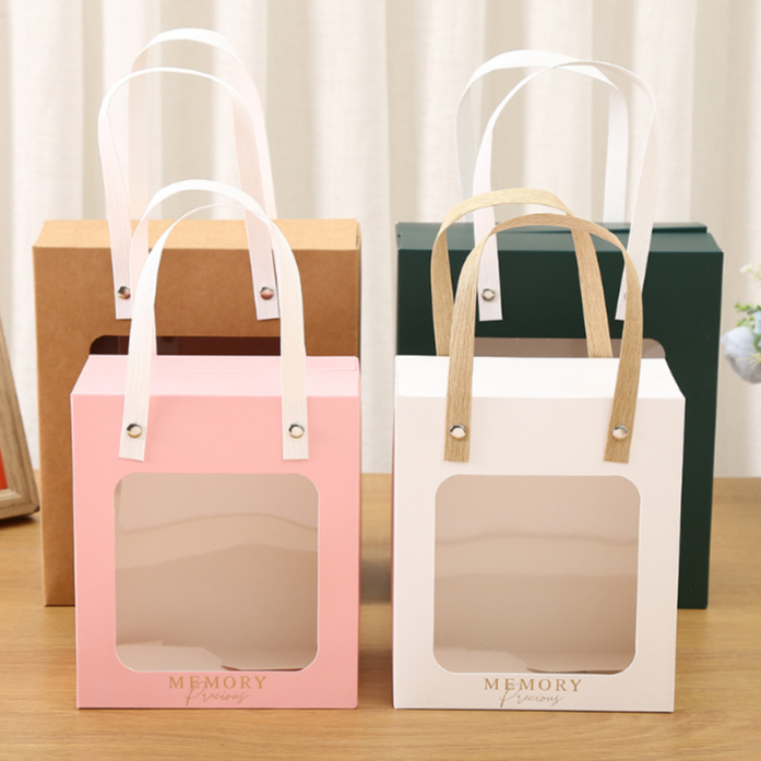 ✅พร้อมส่ง✅ถุงของขวัญ ถุงกระดาษหน้าใส หูหิ้วแข็ง สไตล์Modern ใส่ของขวัญ ตุ๊กตา ดอกไม้
