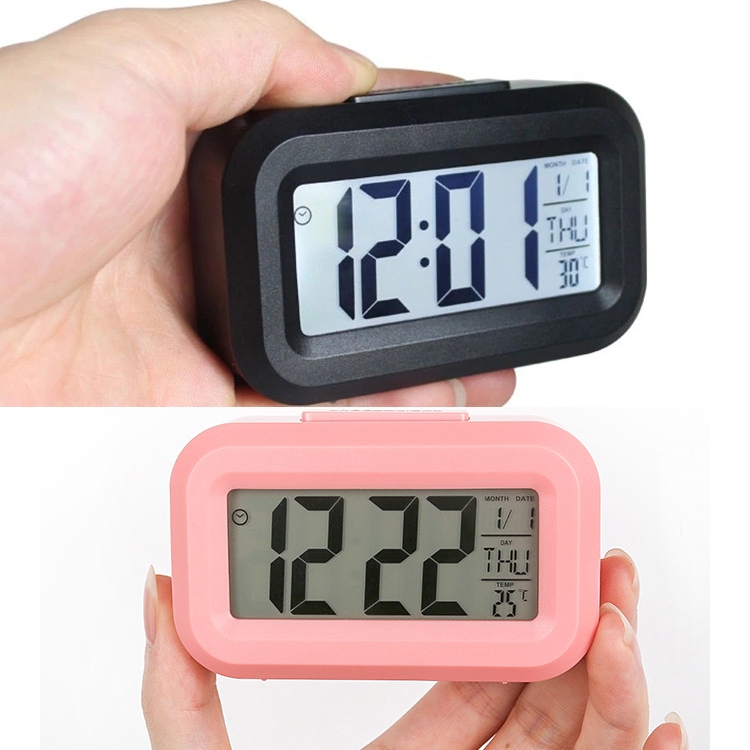 นาฬิกาดิจิตอล นาฬิกาปลุก LCD อัจฉริยะ นาฬิกาตั้งโต๊ะพร้อม อุณหภูมิ เลื่อนปลุก ปฏิทิน ไฟพื้นหลัง นาฬิกาปลุกปิดเสียงหน้าจอ - รูปที่ 4