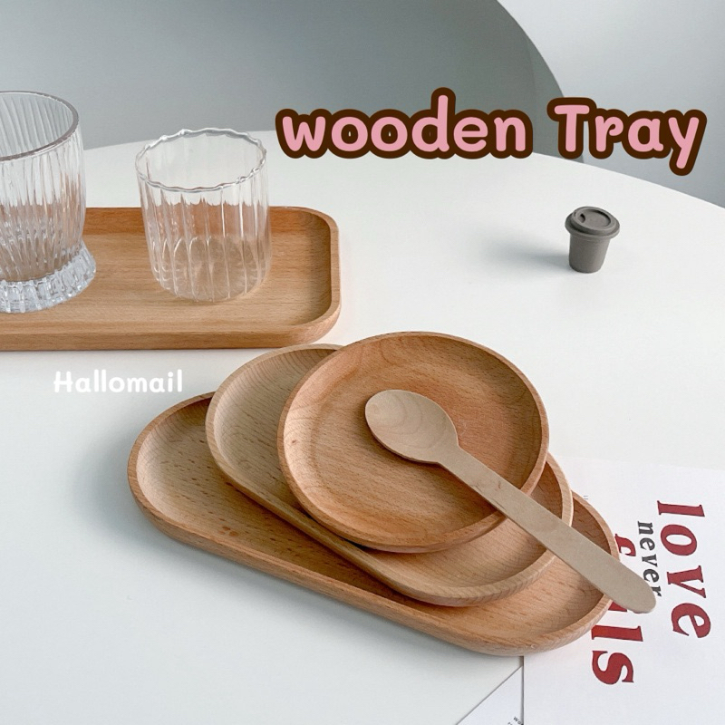 ถาดไม้ wooden tray ธรรมชาติ มินิมอล ถาดใส่เค้ก ถาดขนม คาเฟ่ เกาหลี