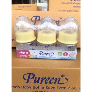 Pureen ขวดนมพิวรีน คอแคป 2 oz. แพ็ค 3 ขวด แถมฟรีจุก S สำหรับเด็กแรกเกิด พร้อมส่ง!!!