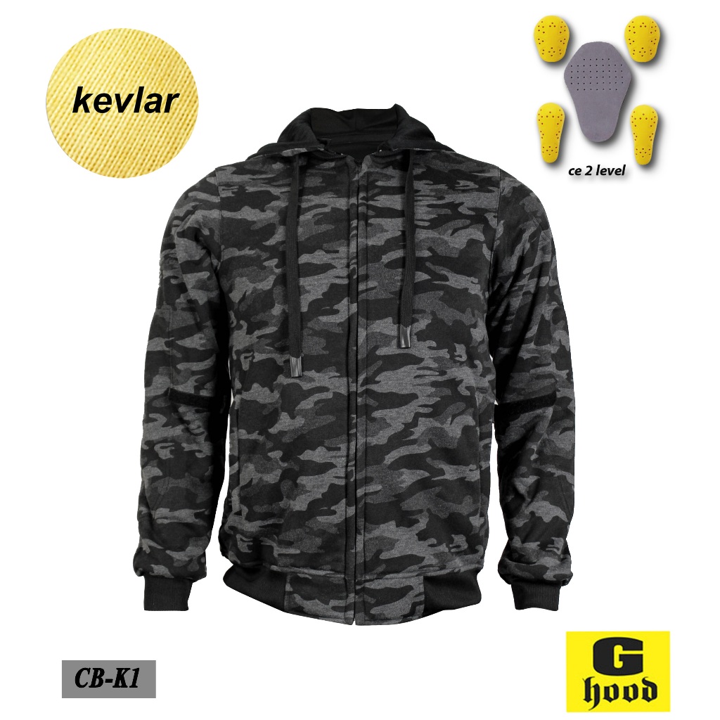 เสื้อฮู้ดการ์ด เครฟล่า Kevlar Aramid Fiber ลายพรางสีดำ