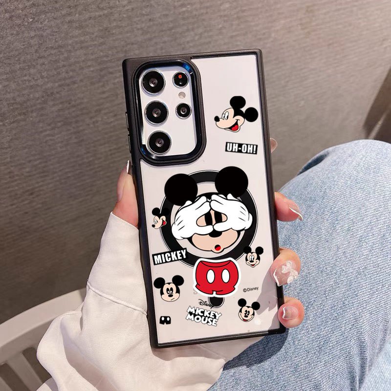 Case S24ultra เคสโทรศัพท์มือถือแบบใส แม่เหล็ก กันกระแทก ชาร์จไร้สาย สําหรับ Samsung S24 S23 Ultra Plus ลายการ์ตูน น่ารัก