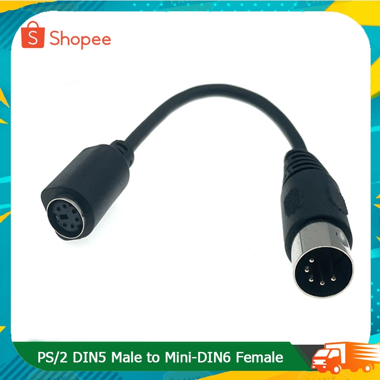 สาย AT to PS/2 DIN5 Male to Mini-DIN6 Female AT to PS/2 Keyboard Adapter Cable 0.15M ส่งจากไทย