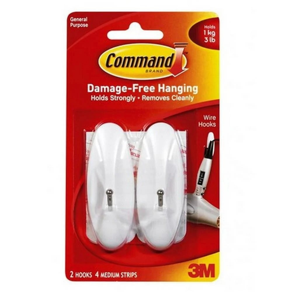 3M Command 17068 ตะขอแกนเหล็ก สีขาว รับ 1.3kg ไม่ต้องเจาะผนัง ลอกไม่ทิ้งคราบ Medium Wire Hook White