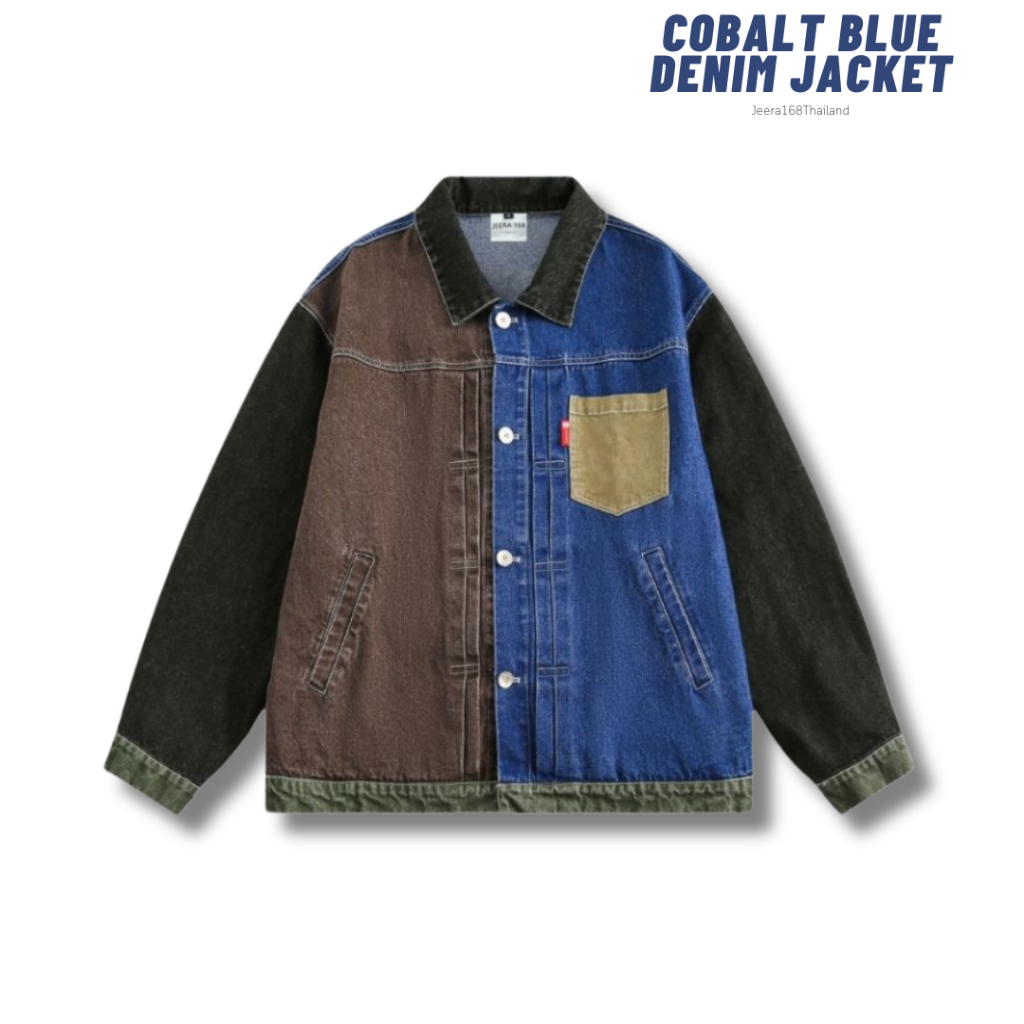 jeera168 | รุ่น Cobalt Blue  Denim Jacket เสื้อแจ็คเก็ตยีนส์ Unisex ลาย Splicing  เนื้อผ้ายีนส์