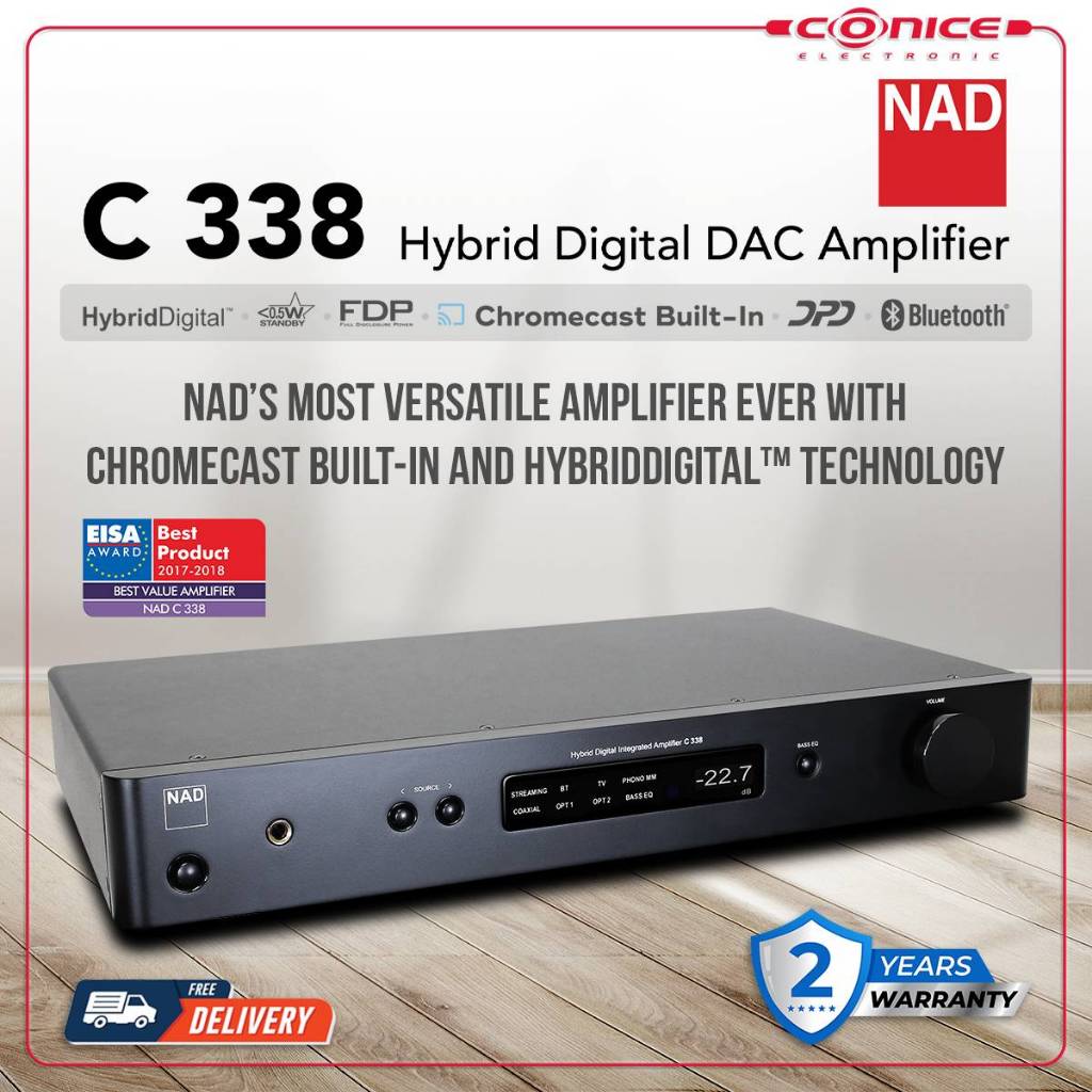 NAD C 338 HybridDigital Integrated Amplifier แอมป์ดิจิตอล มีกำลังขับ 50 วัตต์x2 และมีกำลังขับสำรอง