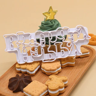 ที่กดฟองดอง กลัมเพลส ตัวอักษร Happy Birthday สีขาว สำหรับตกแต่งเค้กวันเกิด