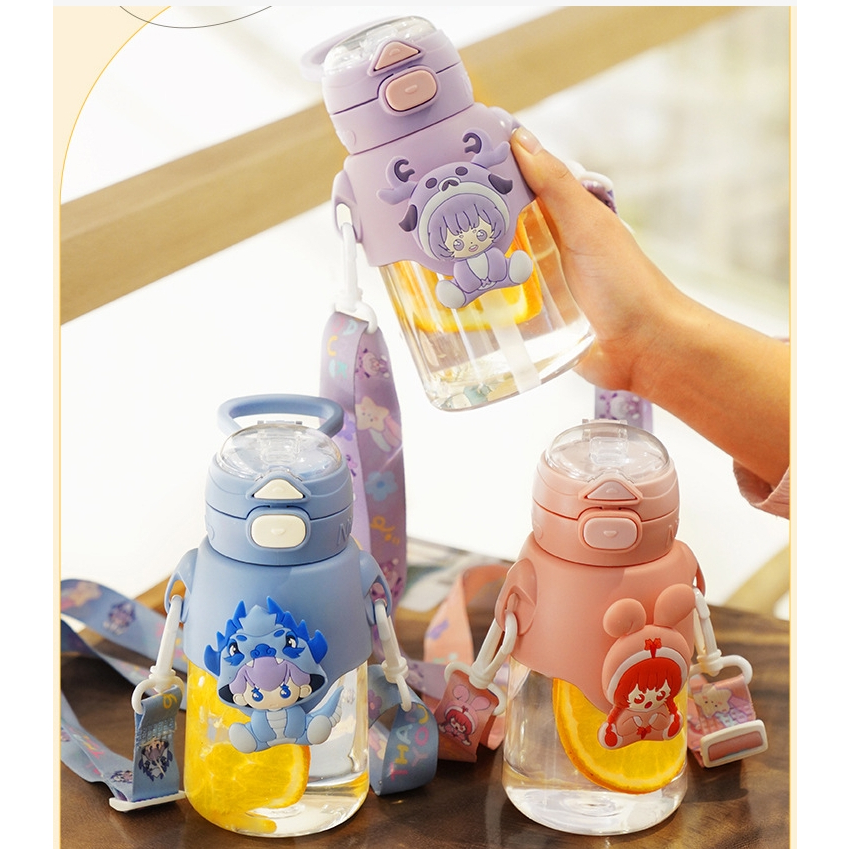 ขวดน้ำเด็กไปโรงเรียน Nice ลายการ์ตูน พร้อมสายสะพาย หลอดเด้ง 650 ml (พร้อมส่งในไทย)