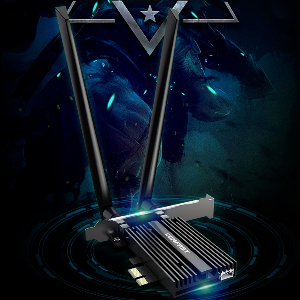 การ์ดเครือข่ายไร้สาย COMFAST CF-AX200 PRO 3000Mbps Bluetooth PCI-E พร้อมเสาอากาศ 2 ต้น