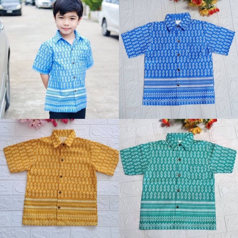 (รหัสNid)เสื้อเชิ้ตพิมพ์ลายไทยเด็กชาย