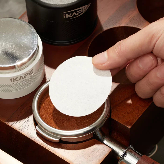 IKAPE Espresso paper filter+metal box กระดาษกรองกาแฟทรงกลม สีขาว ขนาด 51, 53.3, 58.5 mm