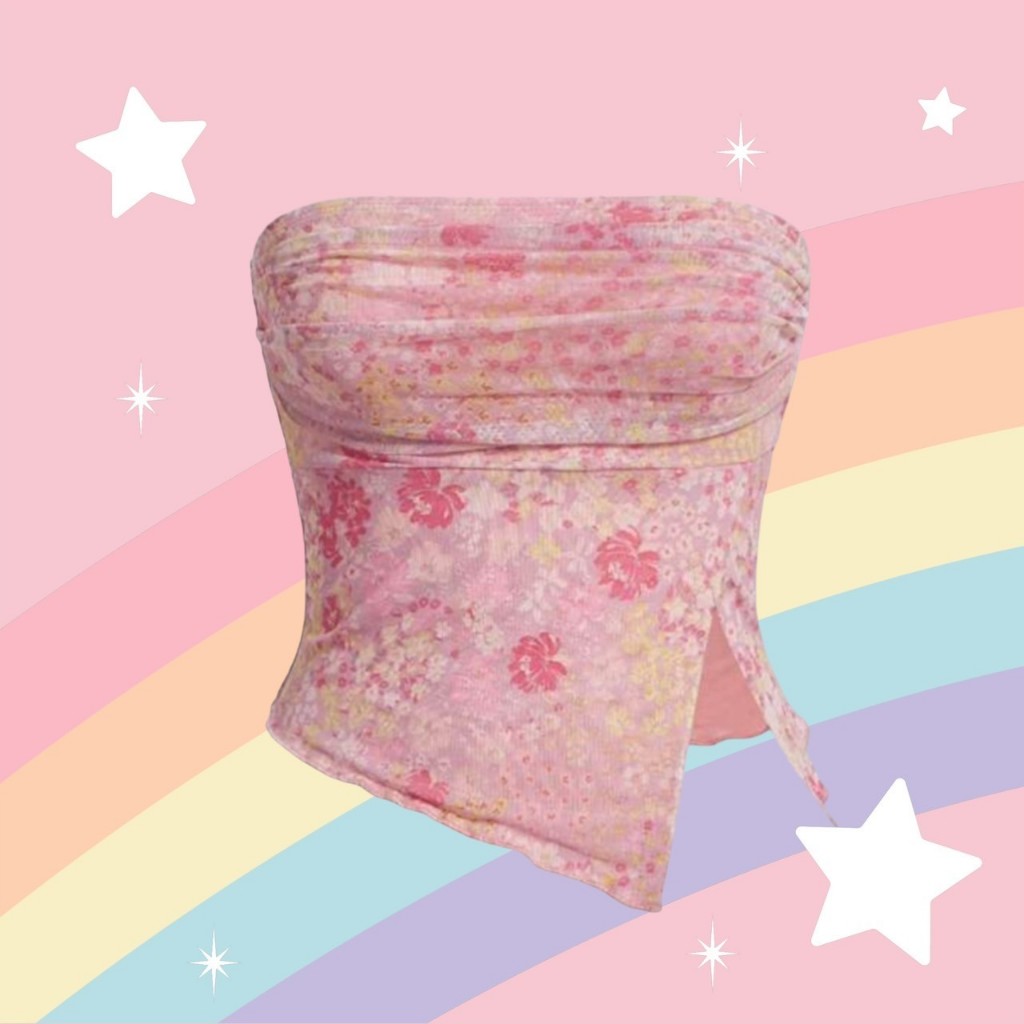 เสื้อเกาะอก ลายดอกไม้ พร้อมส่ง✅ (D001)