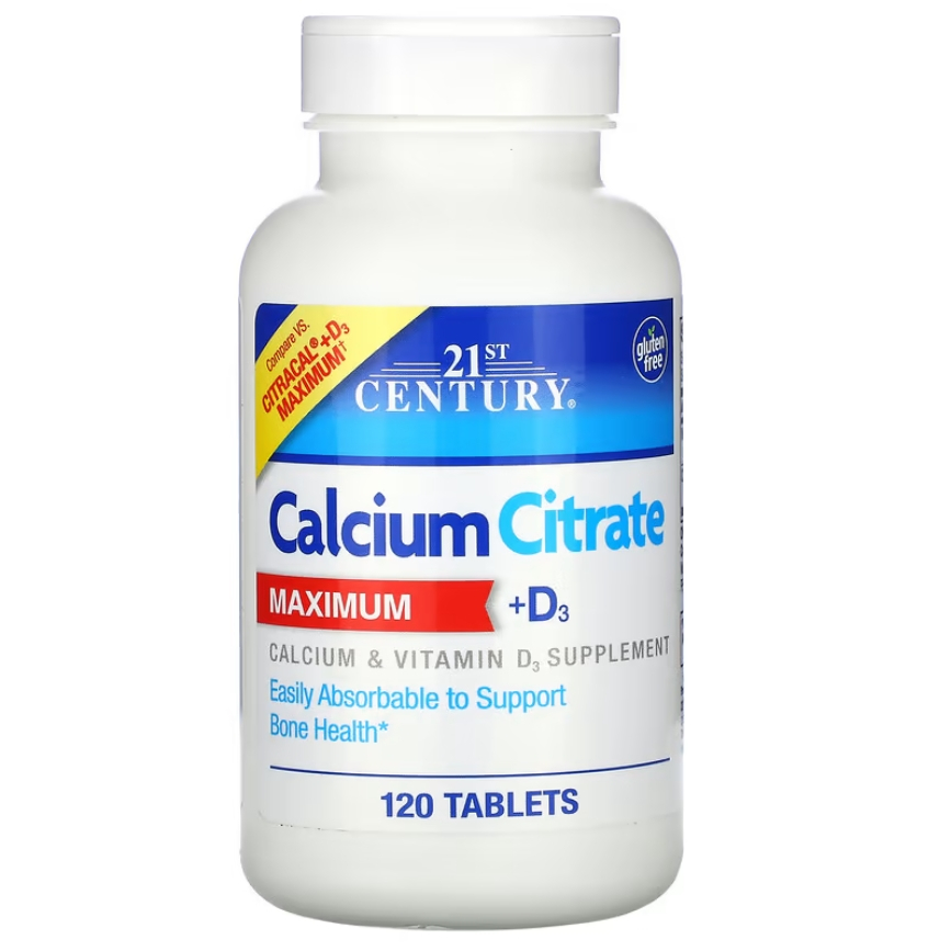 [ของแท้ 100%] 21st CENTURY CALCIUM CITRATE MAXIMUM CALCIUM + VITAMIN D3 EASILY ABSORBABLE TO BONE HEALTH SUPPORT