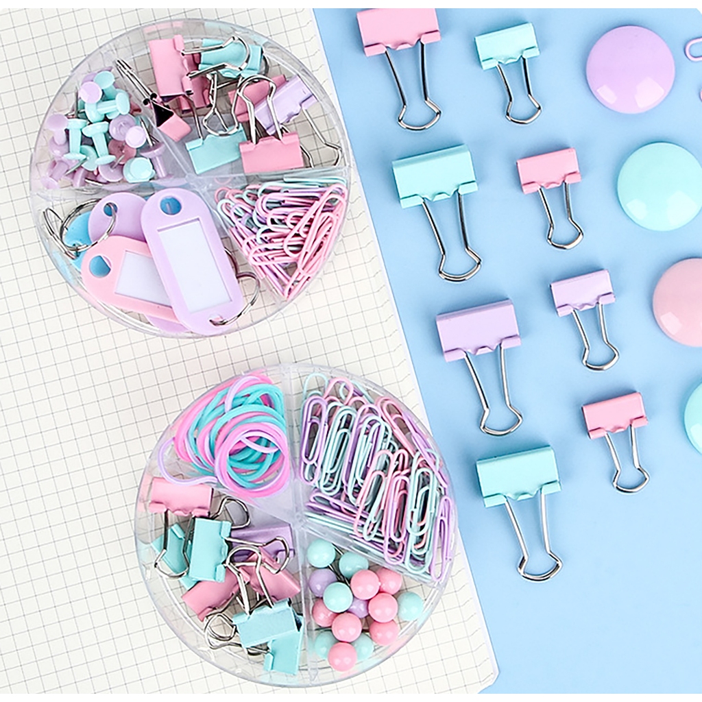 ชุดคลิปหนีบกระดาษสีพาสเทล คลิปหลากสียกเซ็ท 4แบบใน1กล่อง/CL-007