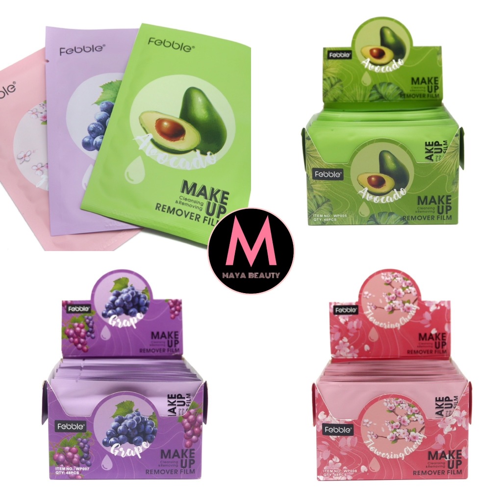 (ยกกล่อง) Febble Cleansing Wipes Makeup Remover แผ่นเช็ดทำความสะอาดเครื่องสำอาง 3สูตร (48แผ่น)