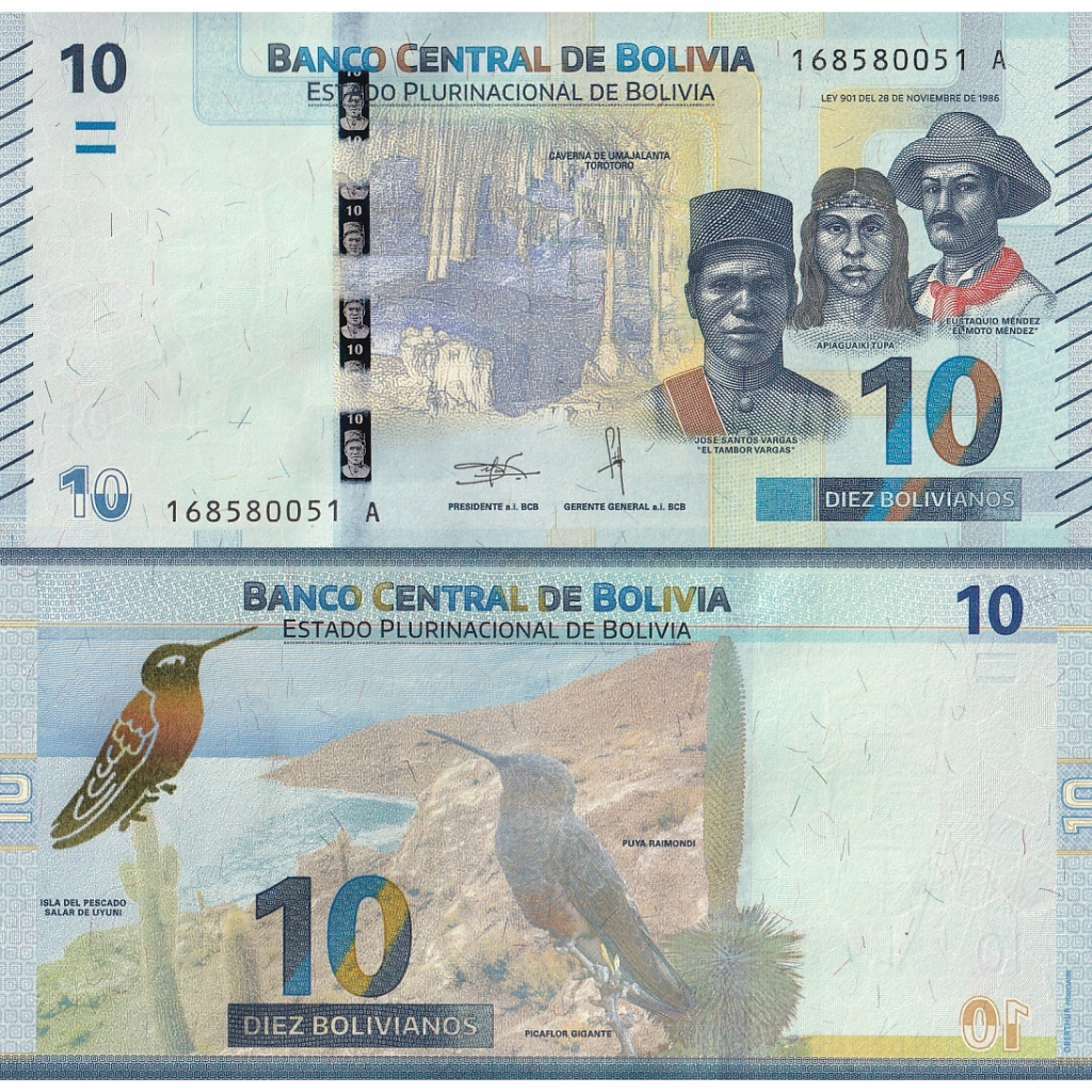 Bolivia 10 Bolivianos 2018 P 248 UNC Series A New Series