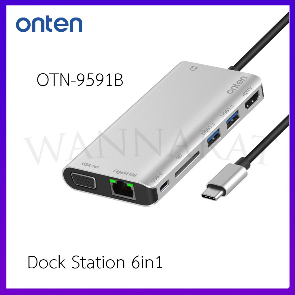 ONTEN OTN-9591B Type-C Multi-function Dock Station 6in1