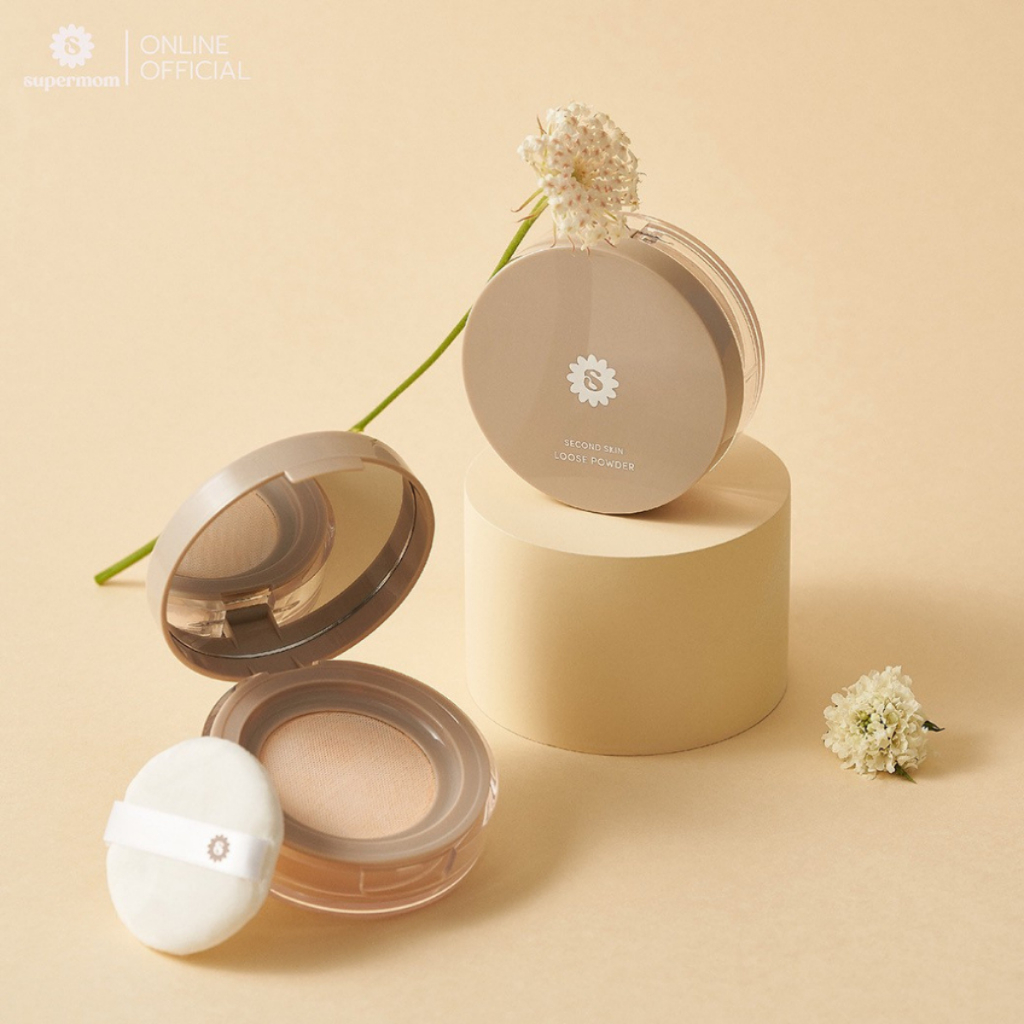SUPERMOM l SECOND SKIN LOOSE POWDER 7g. (แป้งฝุ่นฟิลเตอร์เบลอผิว กระปุกทรงกลม มีพัฟสีขาวด้านใน)