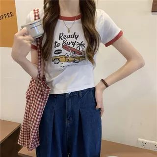 เสื้อครอปแขนสั้นรัดรูปสวยๆผู้หญิงฤดูร้อนใหม่ เสื้อผ้าแฟชั่นสาวอวบมินิมอลสไตล์เกาหลี เสื้อยืดที่กําลังฮิต ผ้ายืดใส่สบาย