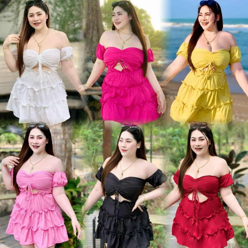 เดรสรูดอกกระโปรงระบาย ชุดเที่ยวทะเลแซ่บๆ อก38-46“ เอว30-40” สพ.50“
