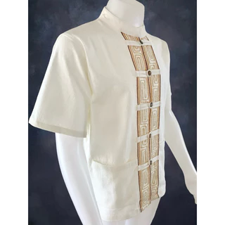 เสื้อผ้าเมือง คอจีน กระดุมกะลา เดินเชือก(สี) ครีม แขนสั้น