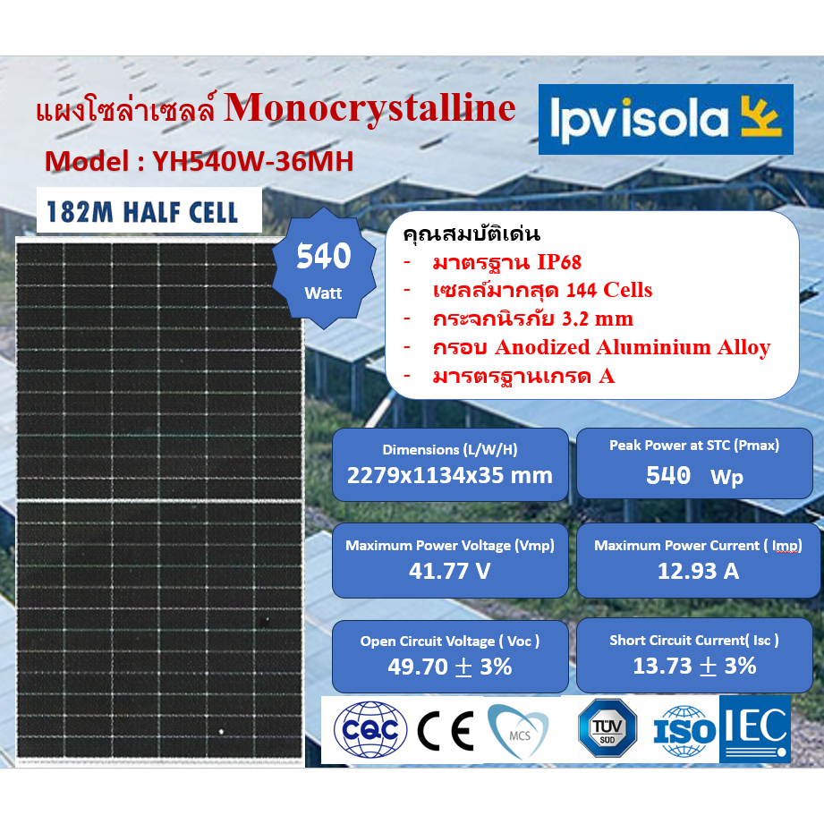 แผงโซล่าเซลล์ Ipvisola 540 W