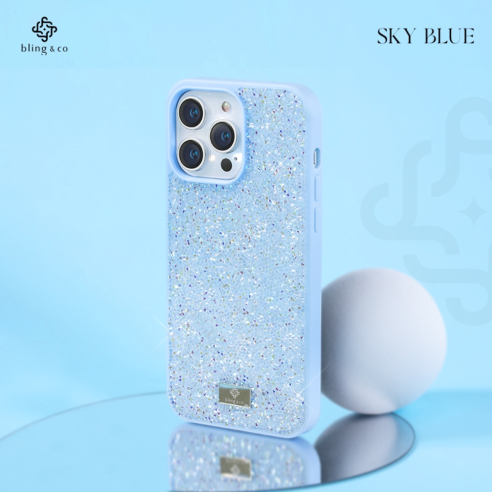 Bling & Co เคส สี Sky Blue สำหรับ iPhone 16 11 12 13 14 15 Plus Pro Max ลายกลิตเตอร์ Sparking premium case