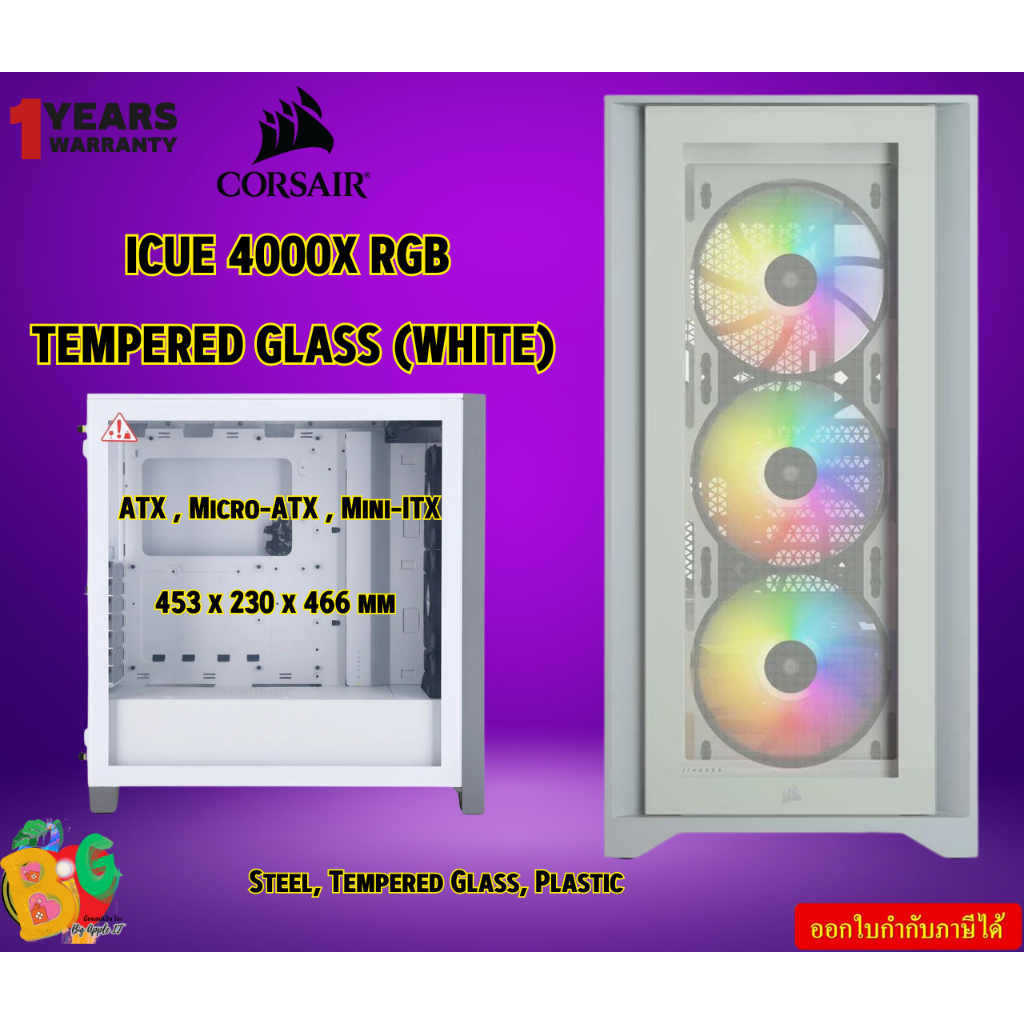 CORSAIR CASE iCUE 4000X RGB WHITE TEMPERED GLASS PANEL 3 x FAN RGB MID-TOWER : CC-9011205-WW 1Y
