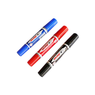 ปากกาเคมี 2 หัว ตราม้า (1 กล่อง 12 ด้าม) ตราม้า มี สีดำ แดง น้ำเงิน กันน้ำได้ ลบไม่ออก สามารถเติมน้ำหมึกได้เมื่อหมึกซีดจ
