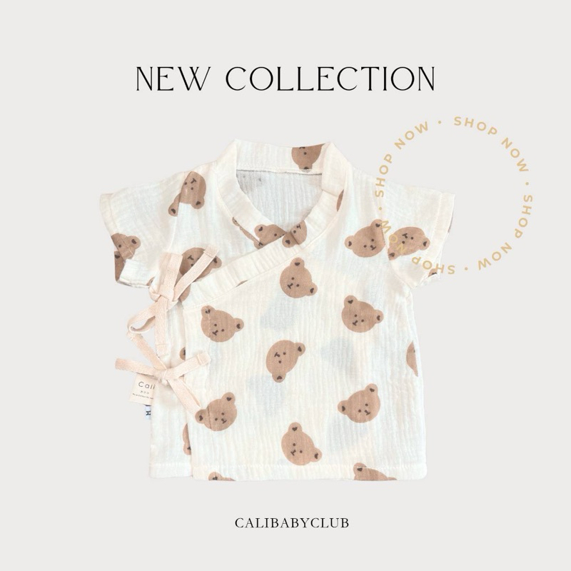 Cali เสื้อเด็กอ่อน​ ผูกหน้า ผ้ามัสลินทอ สไตล์เกาหลี ​3-6 เดือน 🤎🌷*Collection teddy *ป้าย Cali​ baby​
